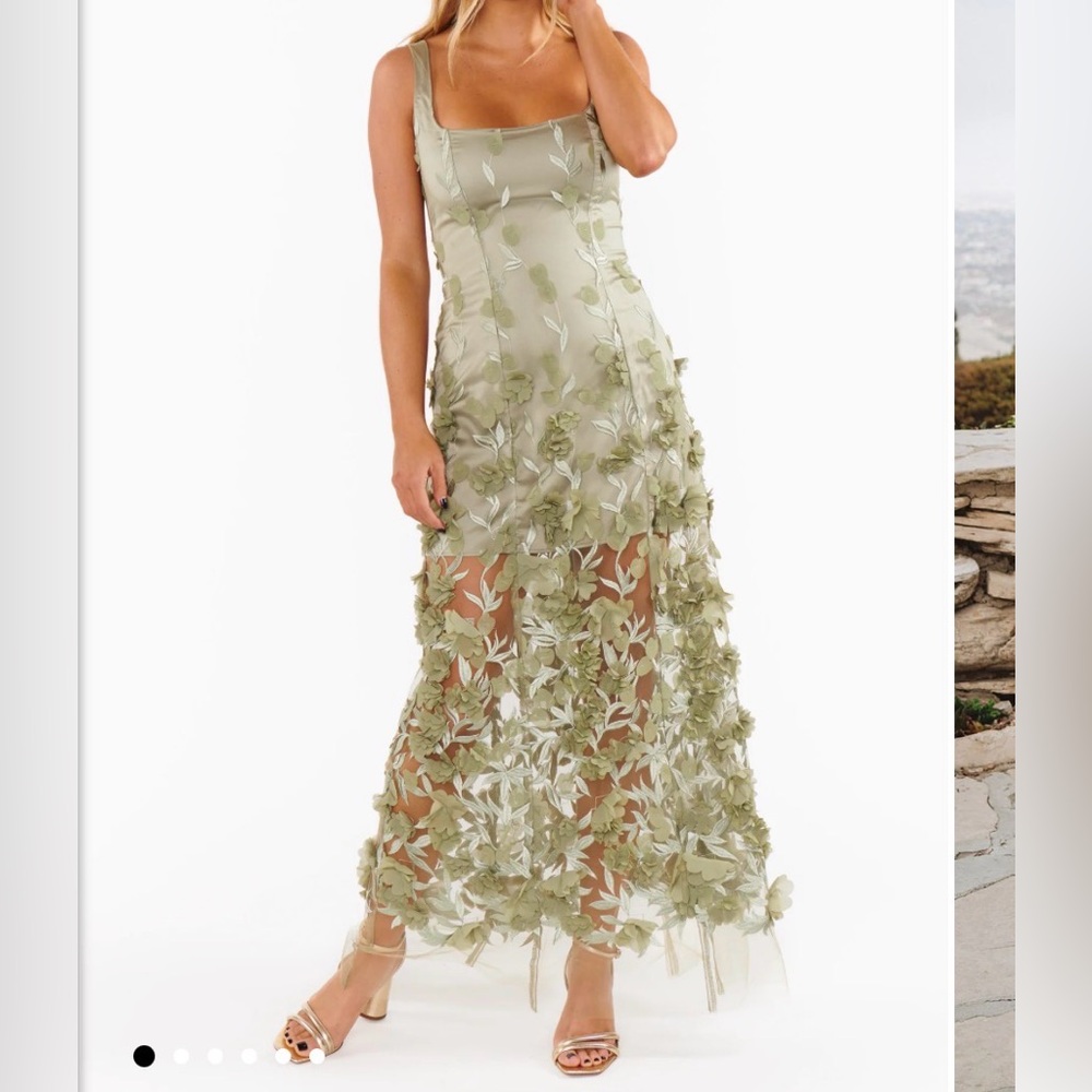 Show Me Your MuMu Olive Green Floral Appliqué Maxi Dress